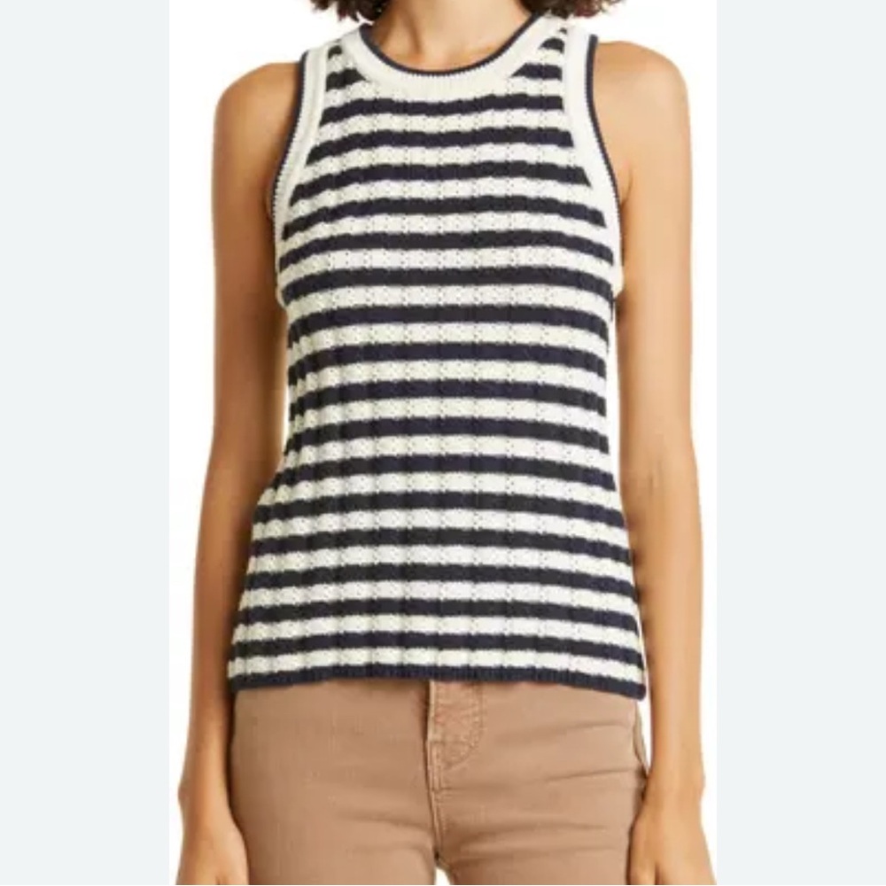 Veronica Beard Jerrel Stripe sweater tank Navy and Cream Knit Top